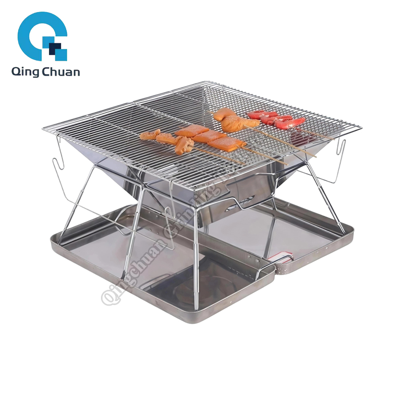 Camping Cooking Fire Pit - Camping Grill Charcoal Stove Folding Stainless