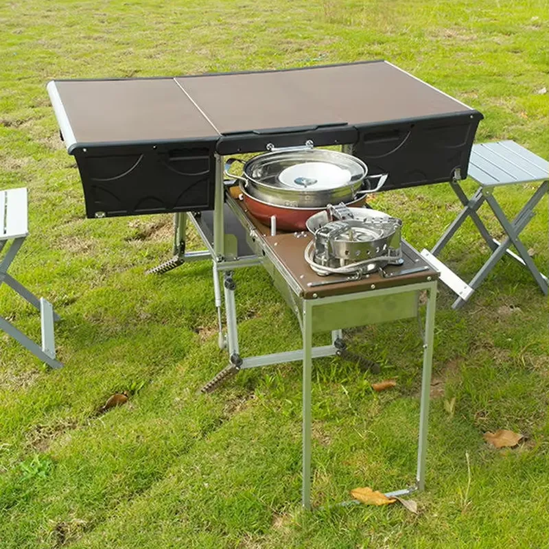 Camping Cooking And Dining Set - Portable Outdoor Folding Food Trailer Mobile