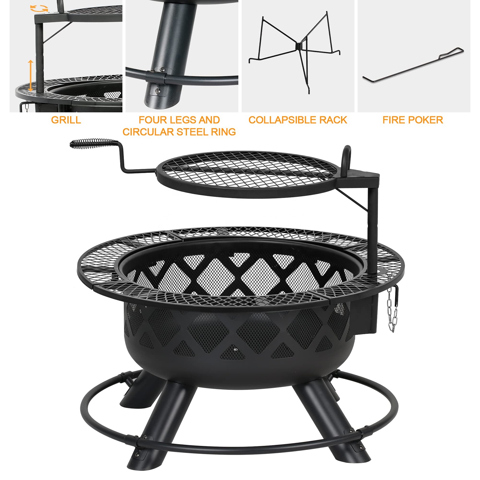 Large Outdoor Wood Burning Fir - огляд і ціна Camping Cooking Fire Pit
